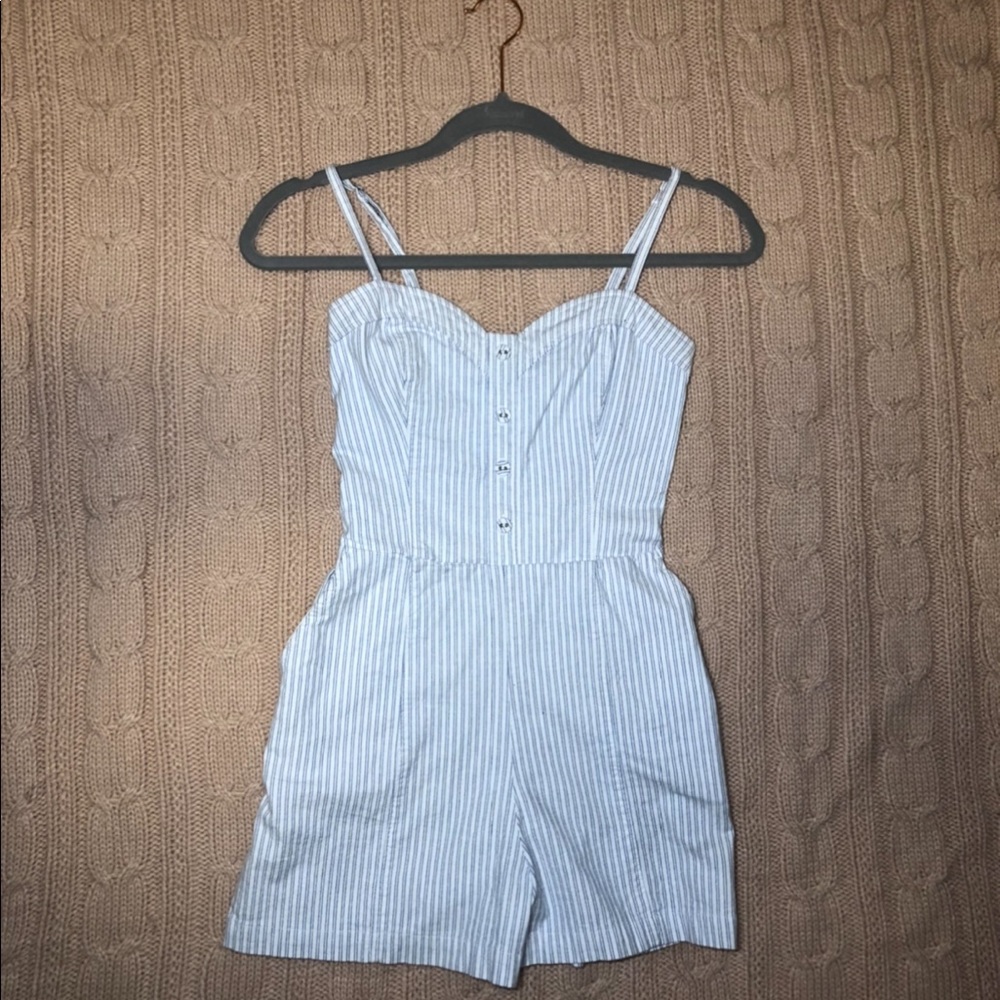 white and blue striped romper